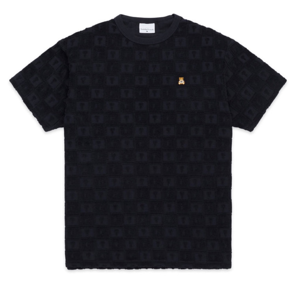 Teddy Fresh Black Textured Tee Shirt Terry Jacquard Unisex Men’s Size L NWT